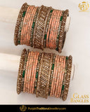 Peach & Green (For Both Hands) Glass Bangles Set | Punjabi Traditional Jewellery Exclusive
