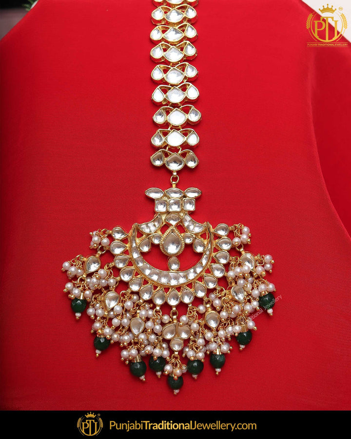 Gold Finished Emerald Kundan Pearl Tikka | Punjabi Traditional Jewellery Exclusive