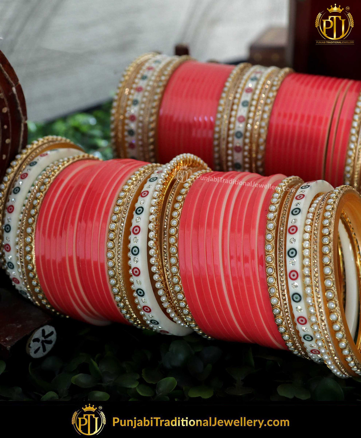 Peach Pearl Dotted Bridal Chura | Punjabi Traditional Jewellery Exclusive