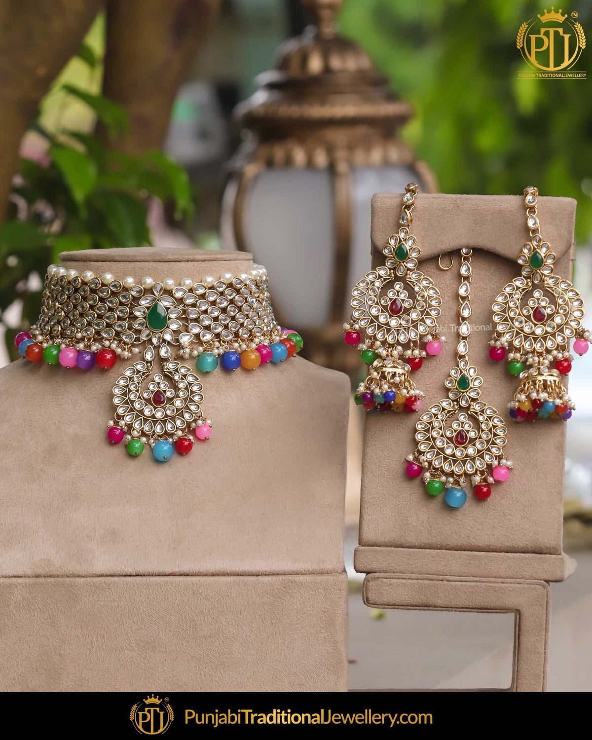 Gold Finished Kundan Multi Pearl Choker Necklace Set | Punjabi Traditional Jewellery Exclusive