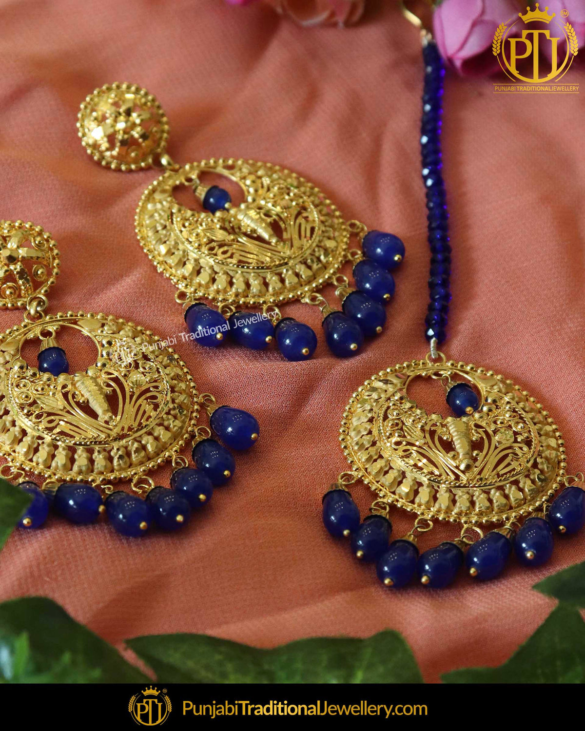 Aaqilah Blue Earring Tikka Set | Punjabi Traditional Jewellery Exclusive