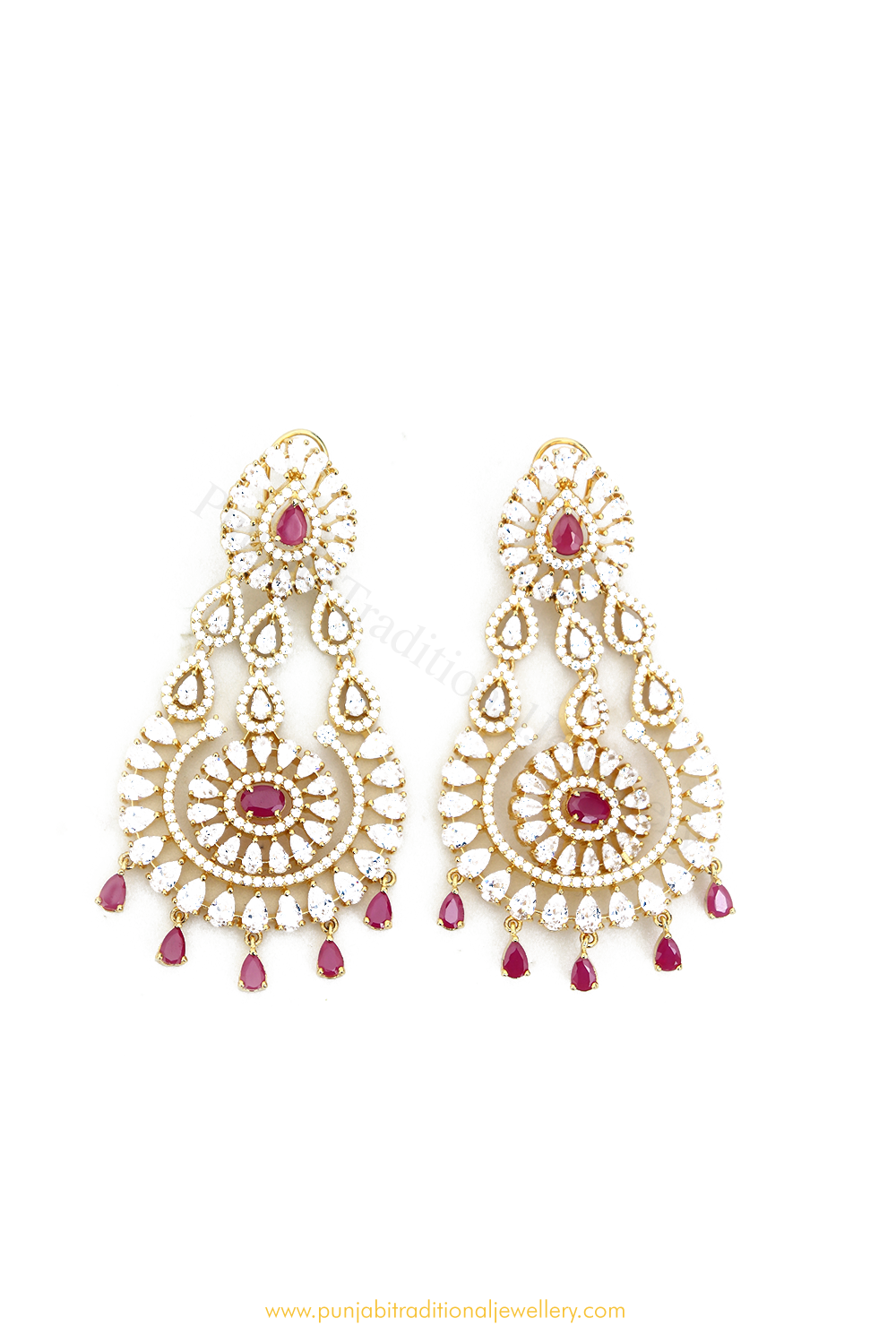 Gold Finished Rubby AD Earrings By  PTJ