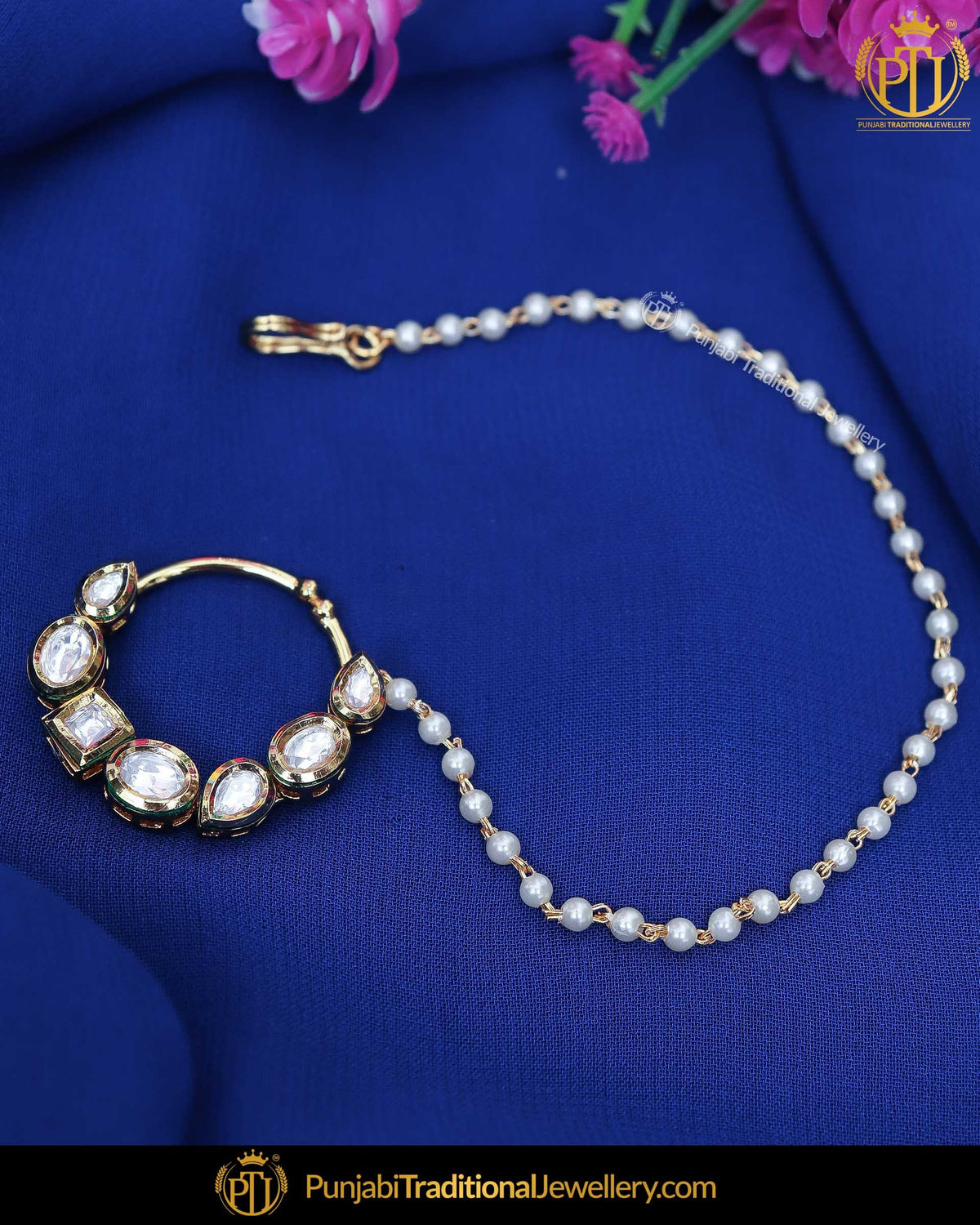Gold Finished Kundan Pearl Nath | Punjabi Traditional Jewellery Exclusive