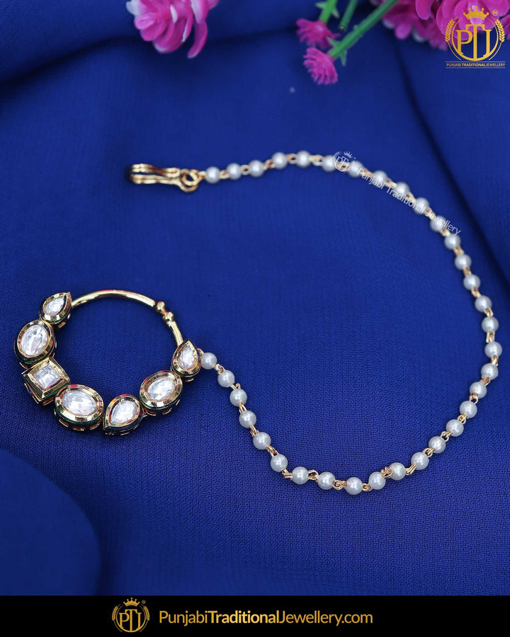 Gold Finished Kundan Pearl Nath | Punjabi Traditional Jewellery Exclusive