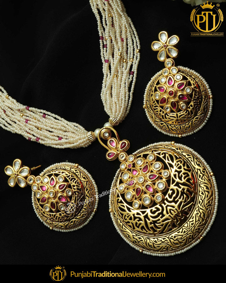 Rani Kundan Antique Matt Gold Necklace Set By Punjabi Taditional Jewellery