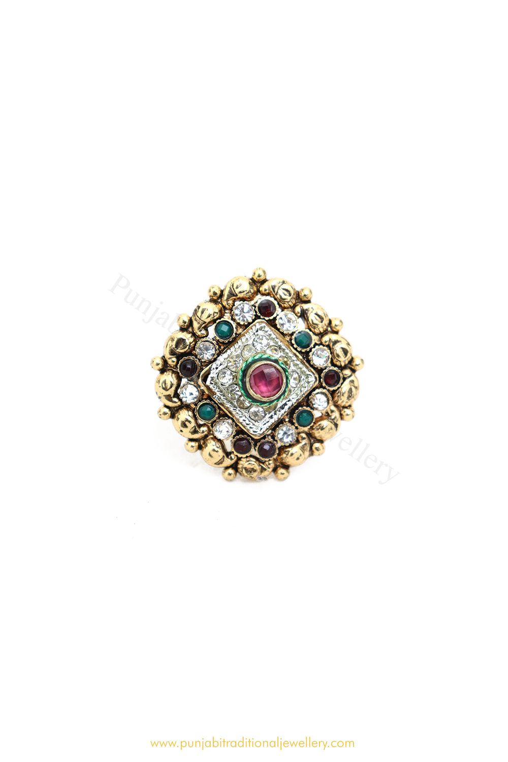 Gold Finished Navratan Kundan Ring By PTJ