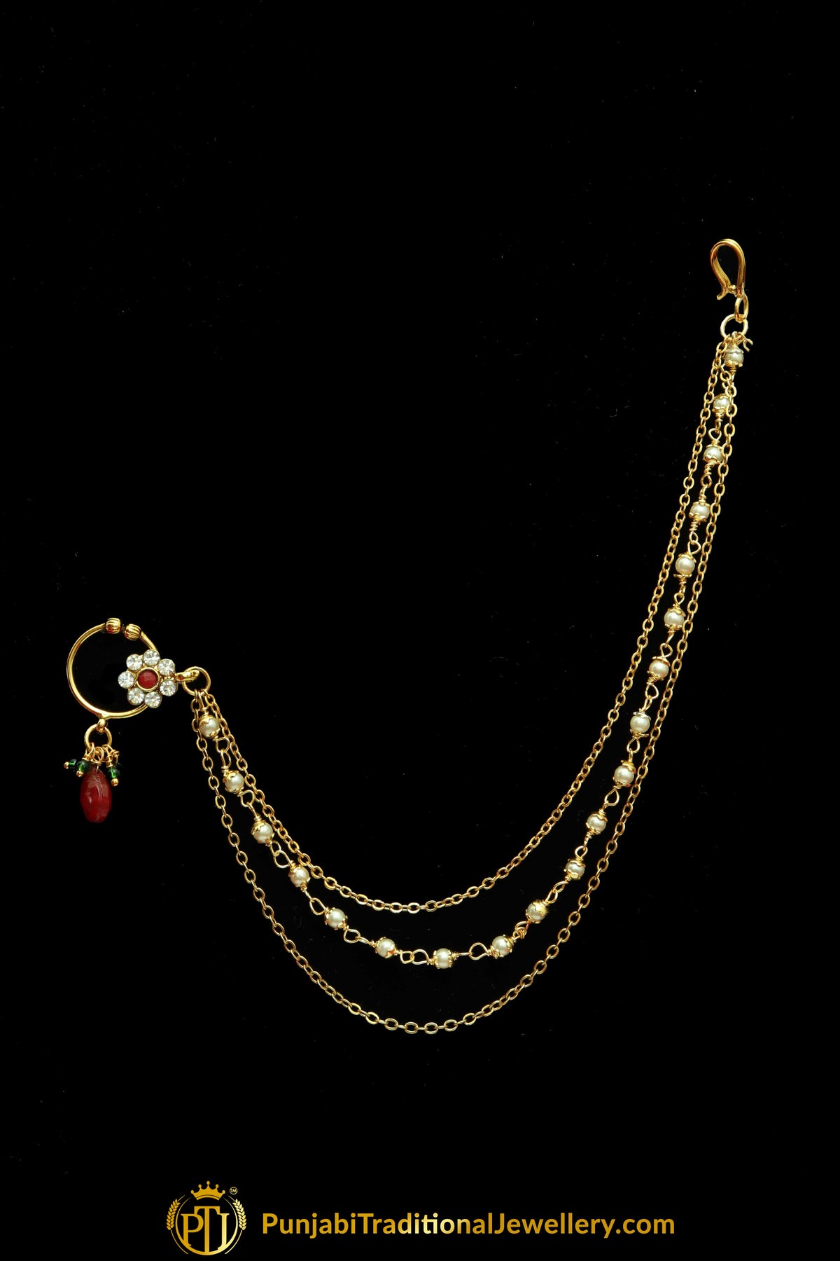 Gold Finished Rubby Polki Nath| Punjabi Traditional Jewellery Exclusive