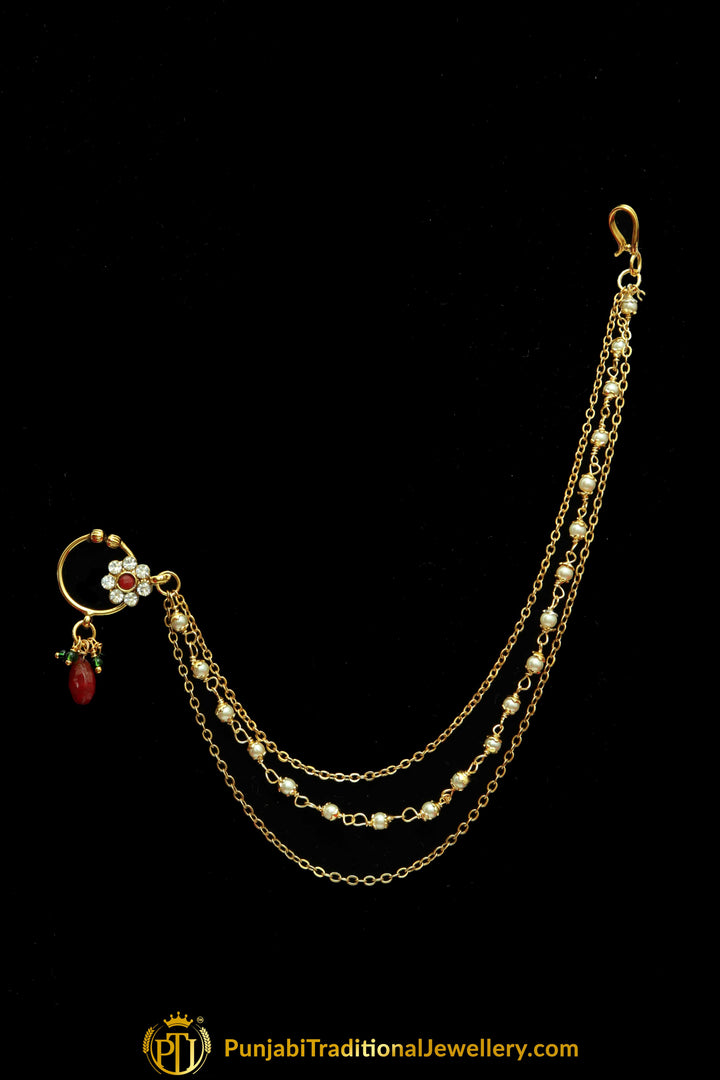 Gold Finished Rubby Polki Nath| Punjabi Traditional Jewellery Exclusive