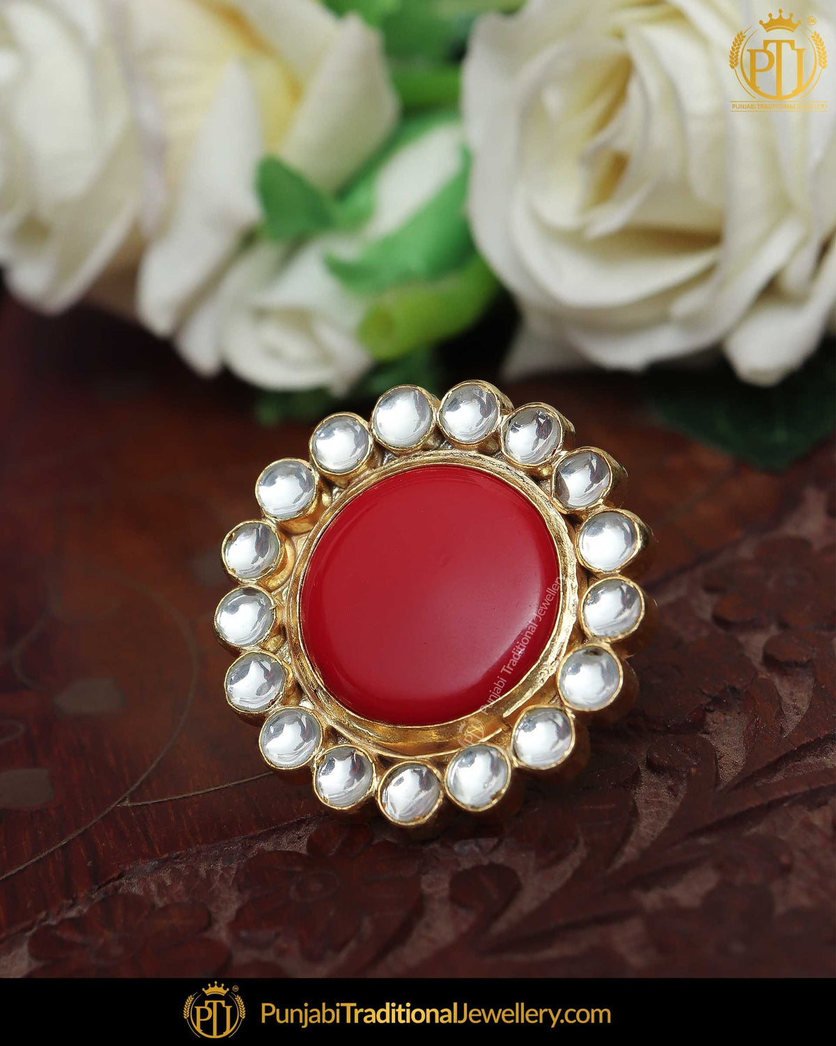 Gold Finished Rubby Kundan Ring | Punjabi Traditional Jewellery Exclusive