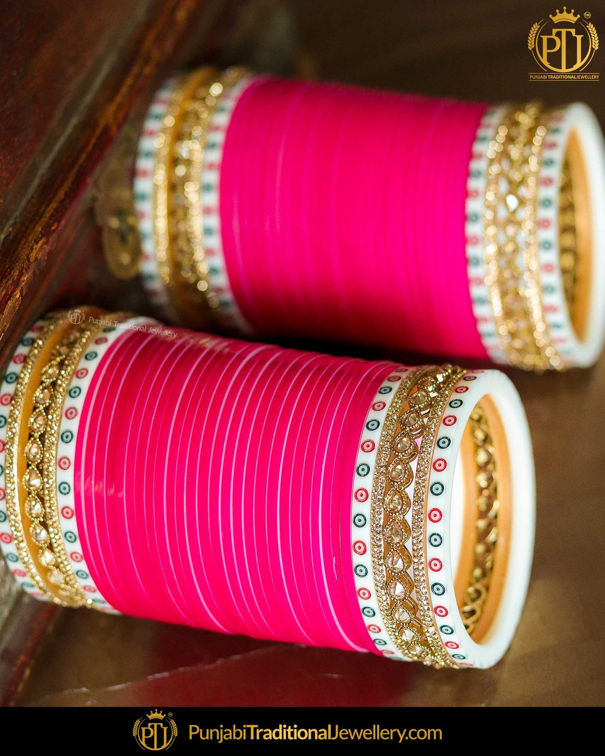 Dotted Rani Color Champagne Stone Bridal Chura | Punjabi Traditional Jewellery Exclusive