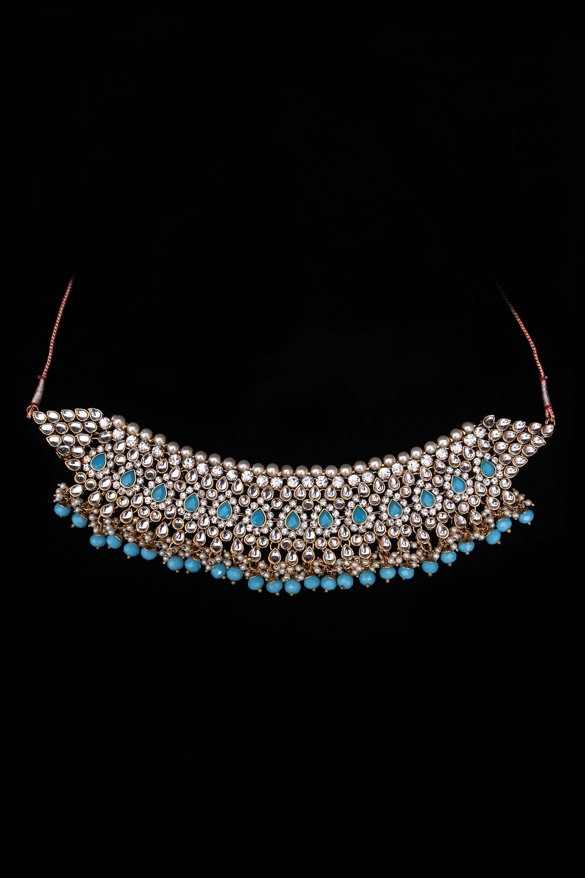 Fitoor Firozi Pearl Kundan Necklace Set By Punjabi Traditional Jewellery