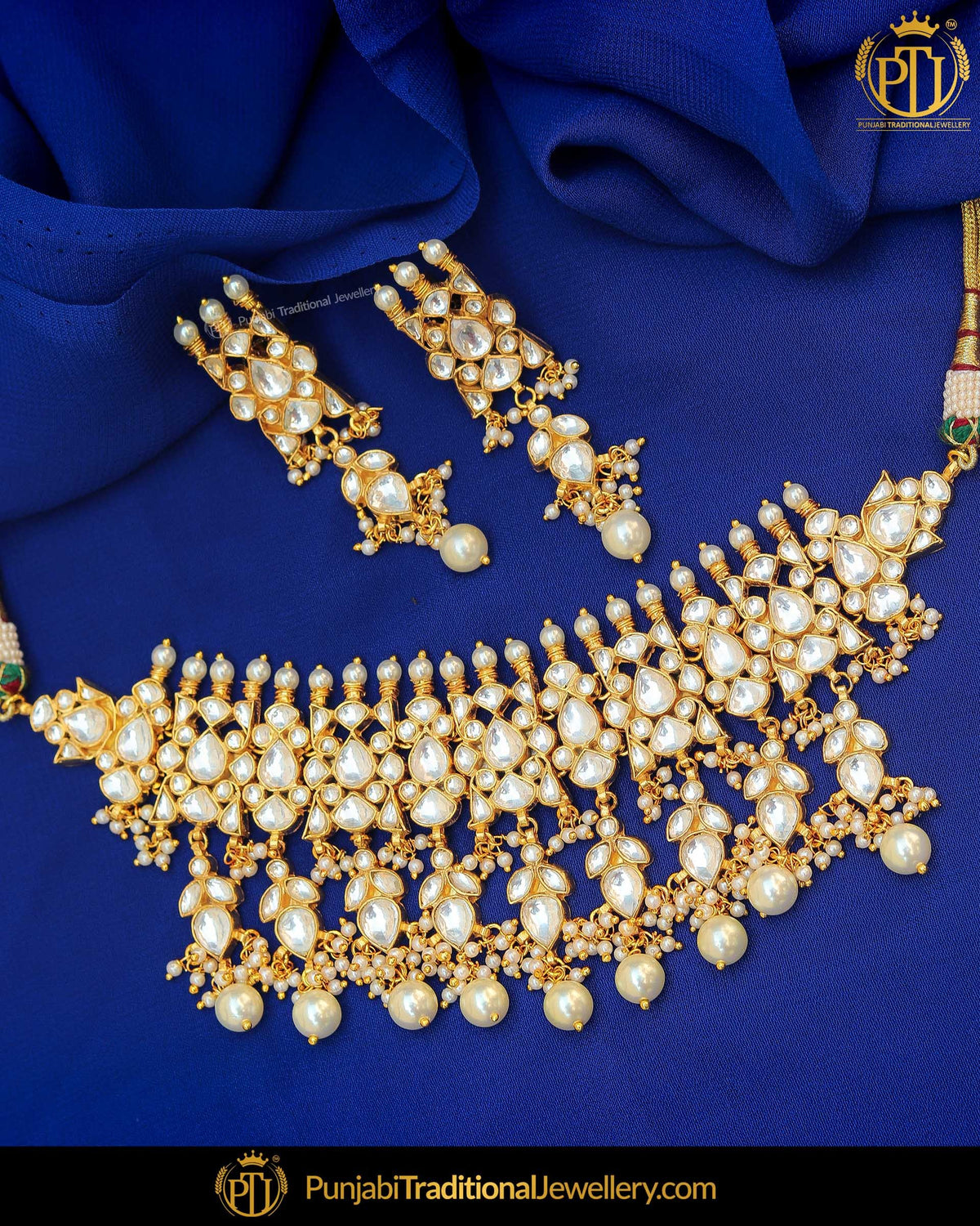Gold Finished Kundan Pearl Necklace & Earrings | Punjabi Traditional Jewellery Exclusive