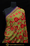 Red & Green Color Pure Phulkari Dupatta By Punjabi Traditional Jewellery