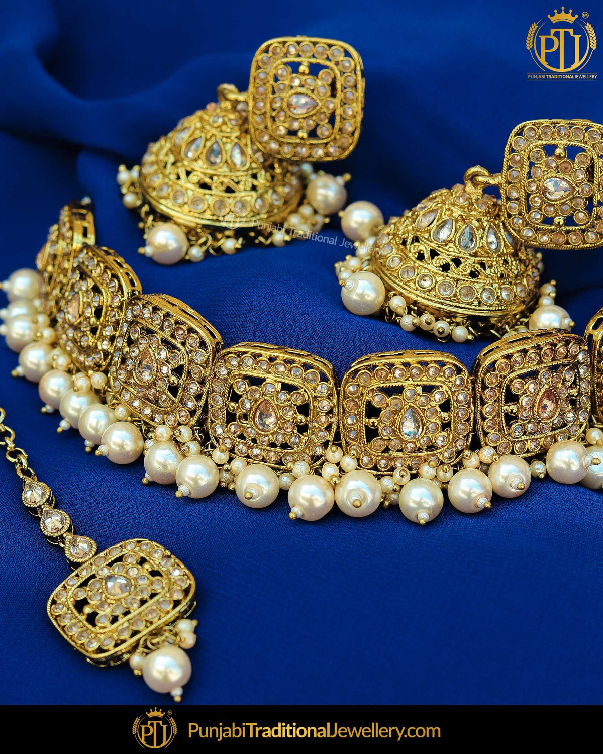 Gold Finished Champange Stone Choker Necklace Set | Punjabi Traditional Jewellery Exclusive