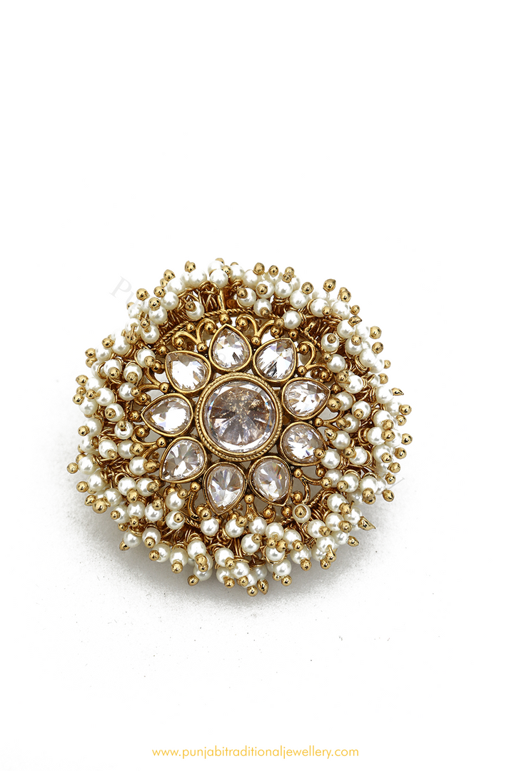 Antique Gold Finished Polki Ring By PTJ