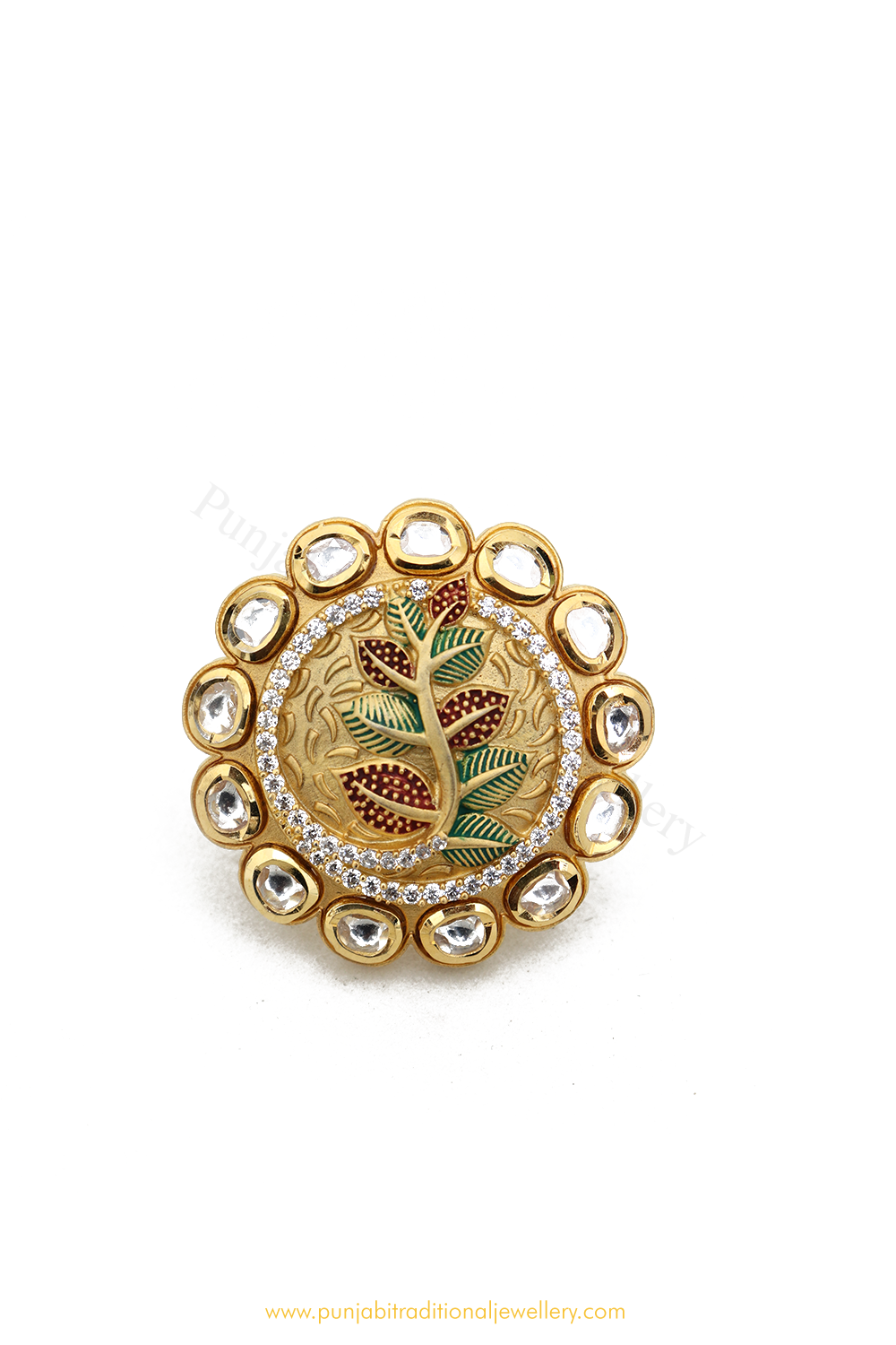 Gold Finished Kundan Ring By PTJ