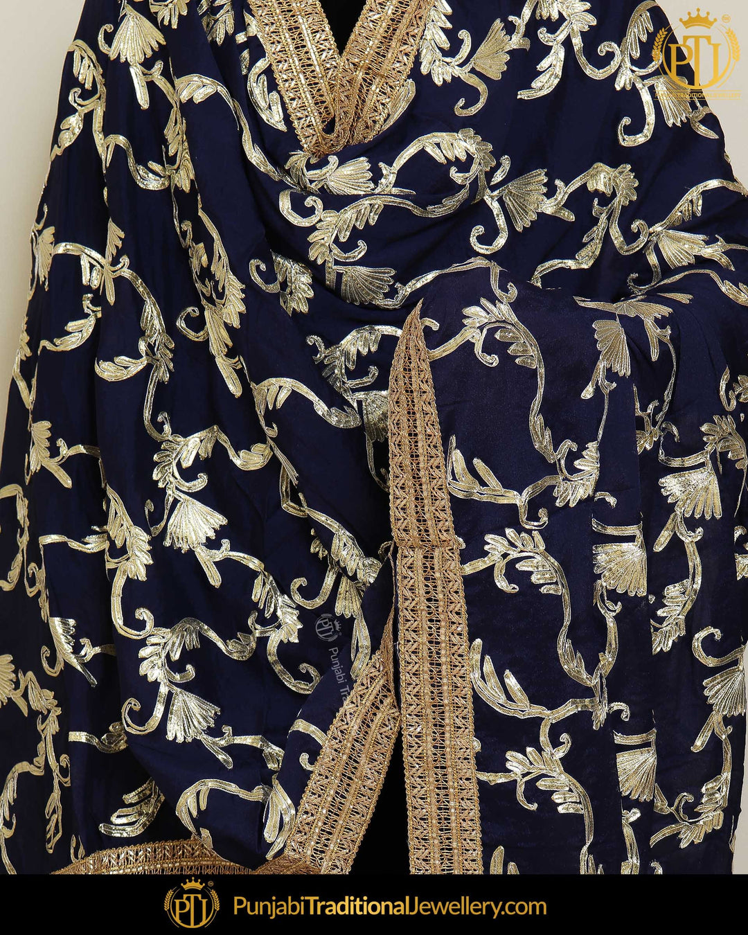 Blue & Golden Double Color Phulkari | Punjabi Traditional Jewellery Exclusive