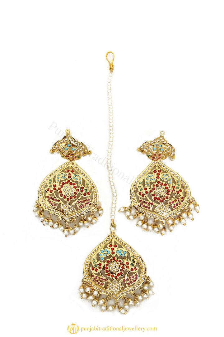Gold Finished Earrings & Tikka Set by PTJ