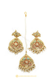 Gold Finished Earrings & Tikka Set by PTJ