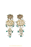 Gold Finished Semi Precious Emerald Kundan Earrings by PTJ