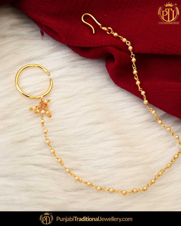 Gold Finished Without hole Nose Pin with Chain | Punjabi Traditional Jewellery Exclusive