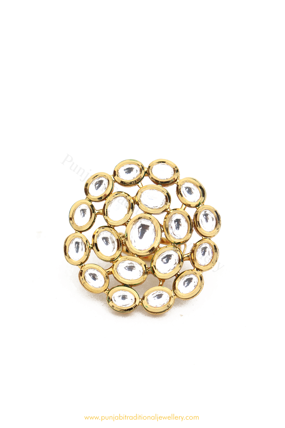 Gold Finished Navratan Kundan Ring By PTJ