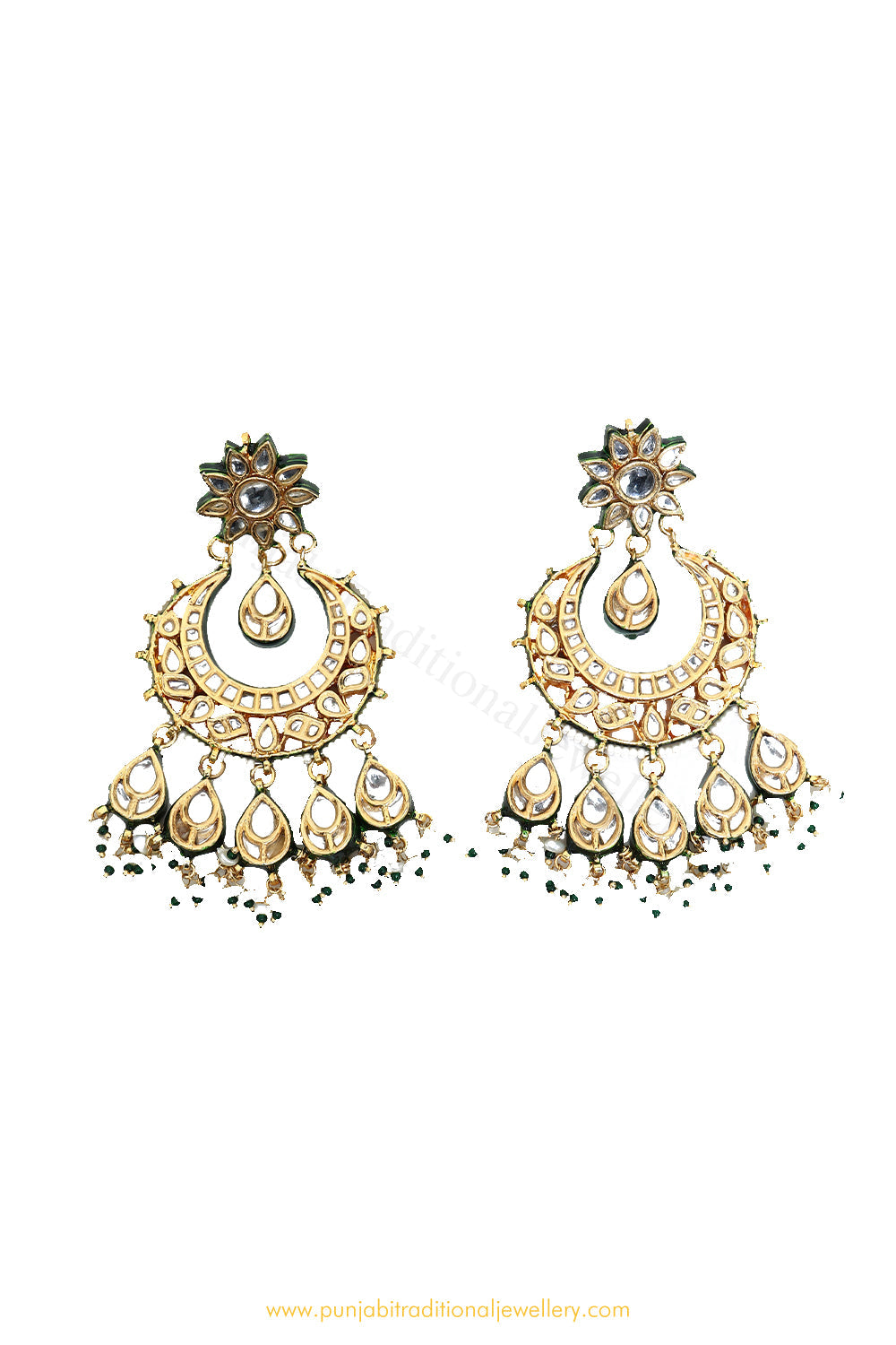 Gold Finished Semi Precious Kundan Earrings by PTJ