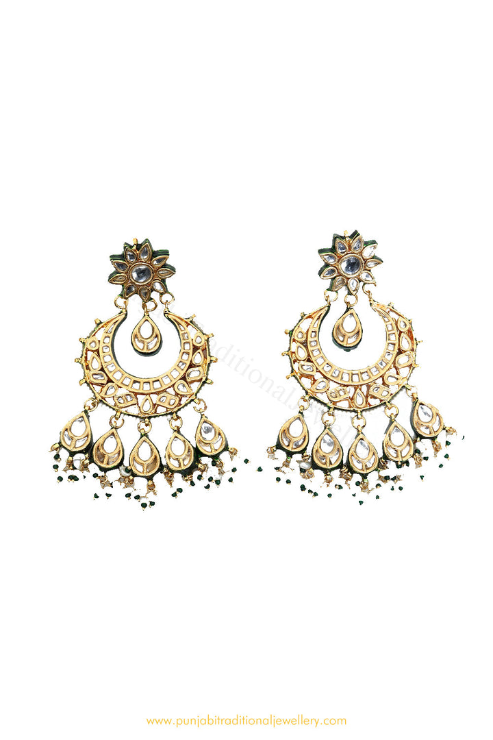 Gold Finished Semi Precious Kundan Earrings by PTJ