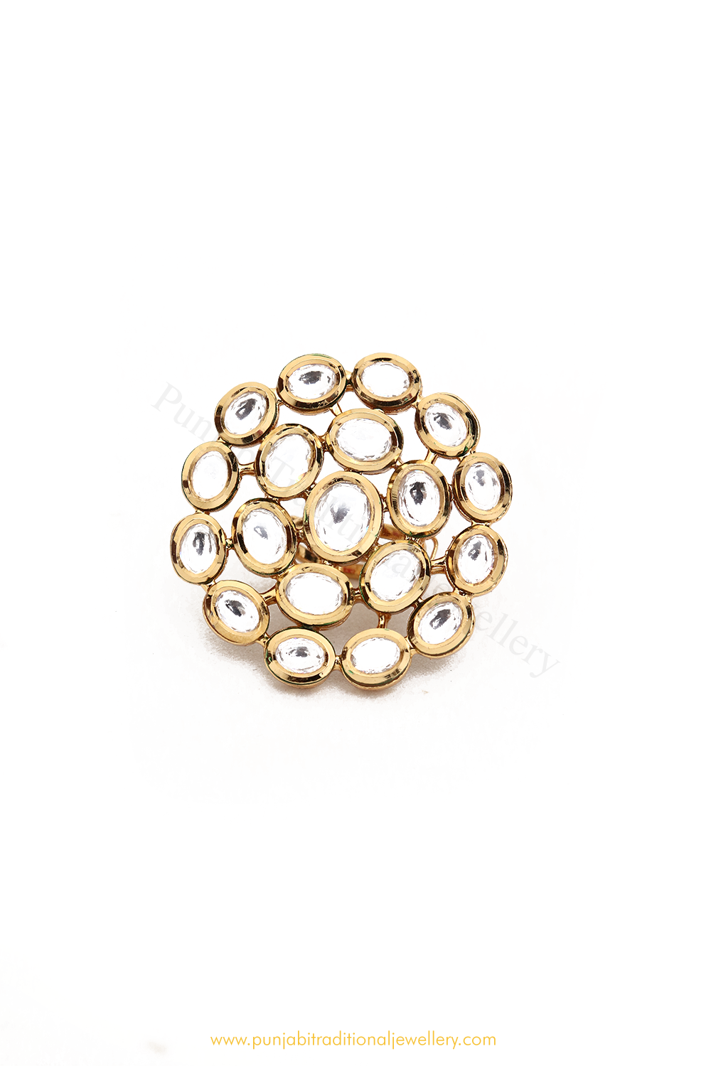 Gold Finished Navratan Kundan Ring By PTJ