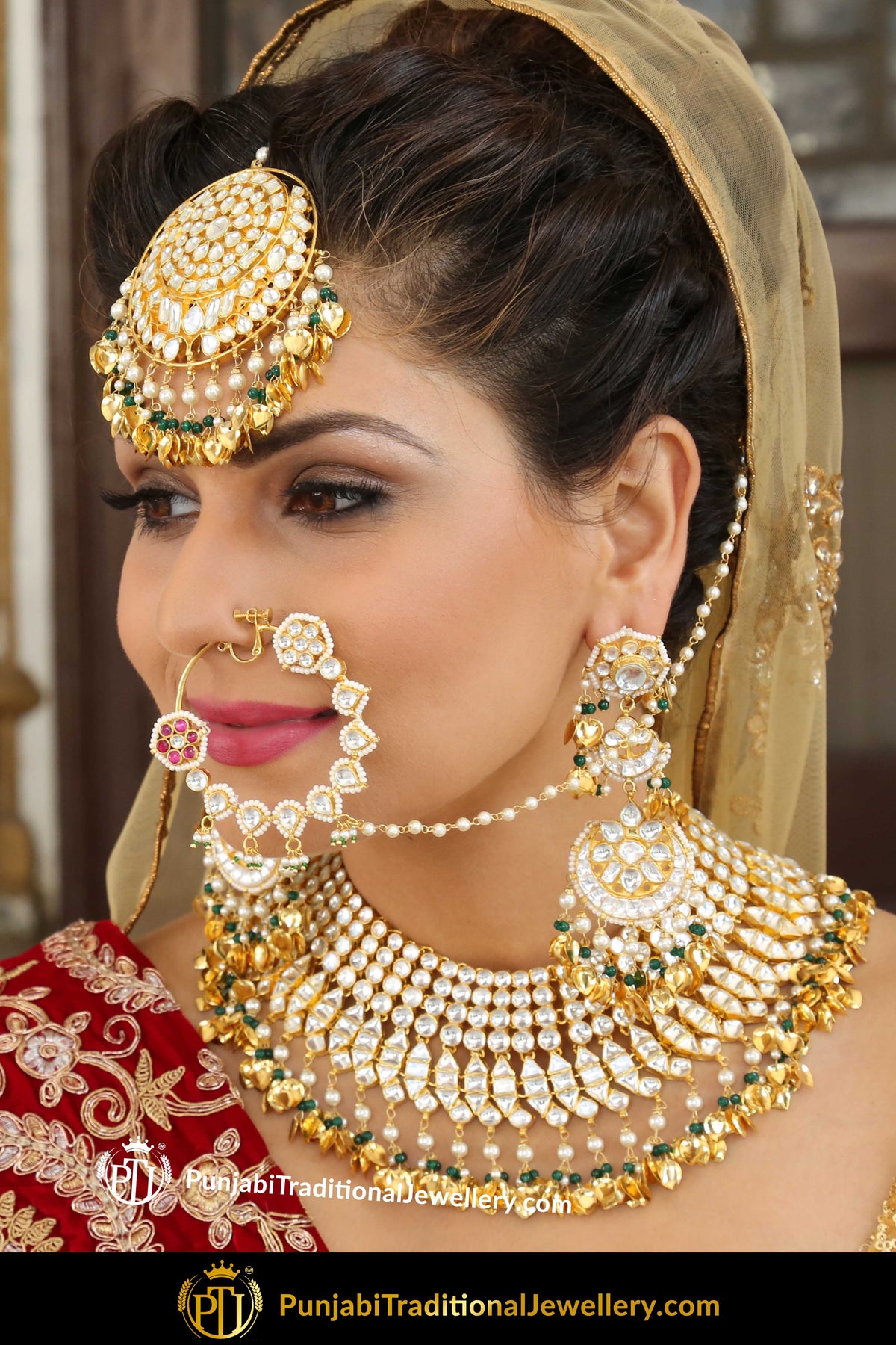 Kashni Gold Finished Pearl Kundan Pippal Patti Bridal Necklace, Tikka & Earrings | Punjabi Traditional Jewellery Exclusive