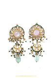 Gold Finished Semi Precious Mint/Pink Kundan Earrings by PTJ
