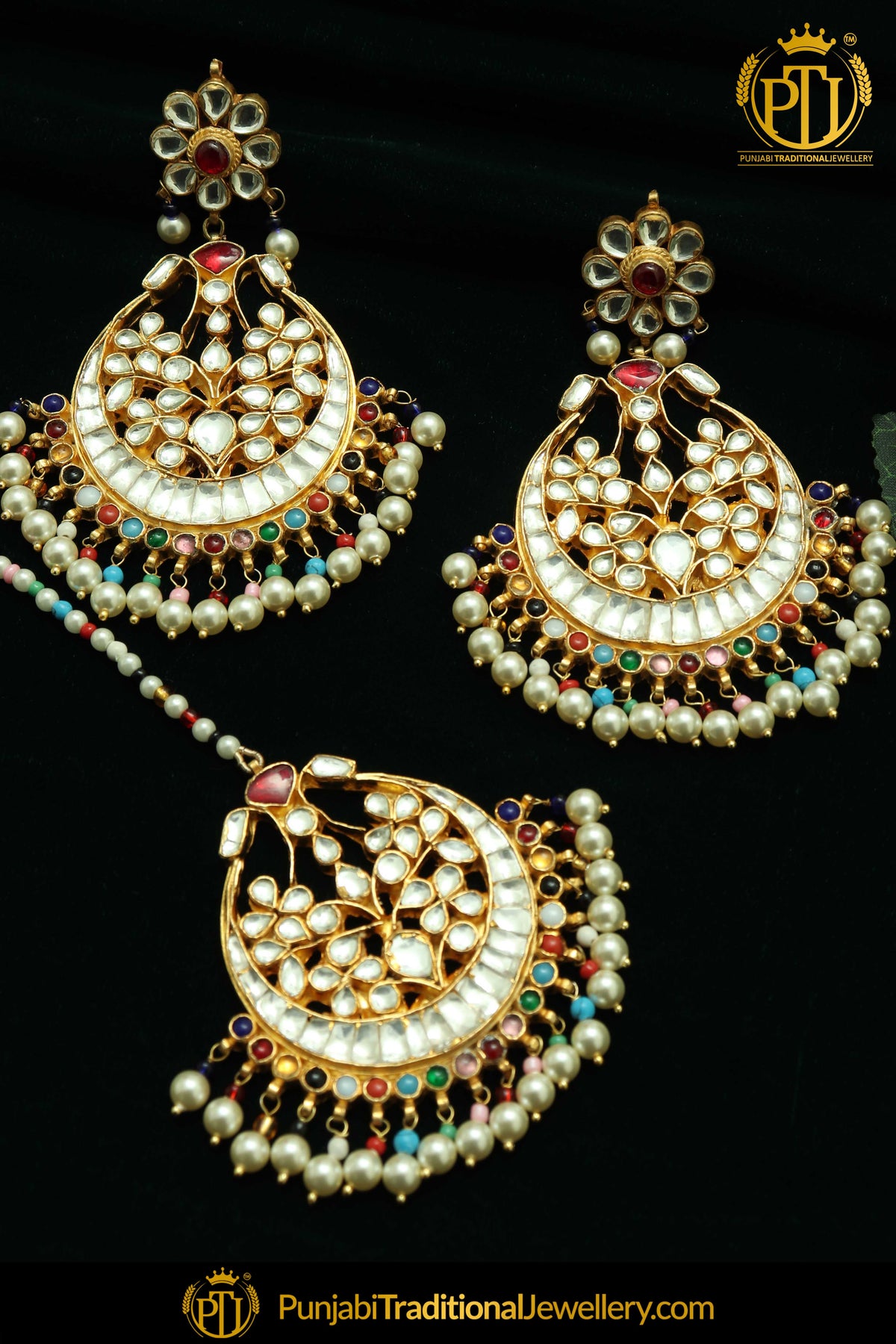 Hadiyah Multi Kundan Earring Tikka Set | Punjabi Traditional Jewellery Exclusive