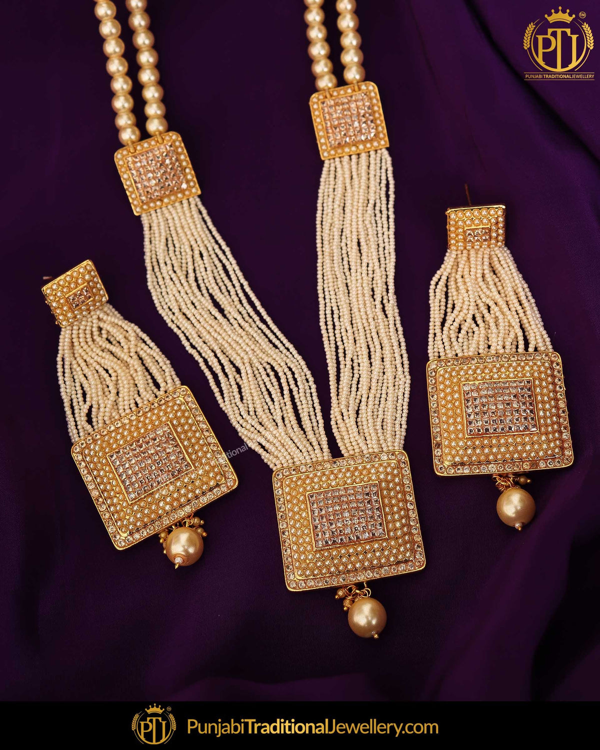 Gold Finished Pearl Mala Necklace Set | Punjabi Traditional Jewellery Exclusive