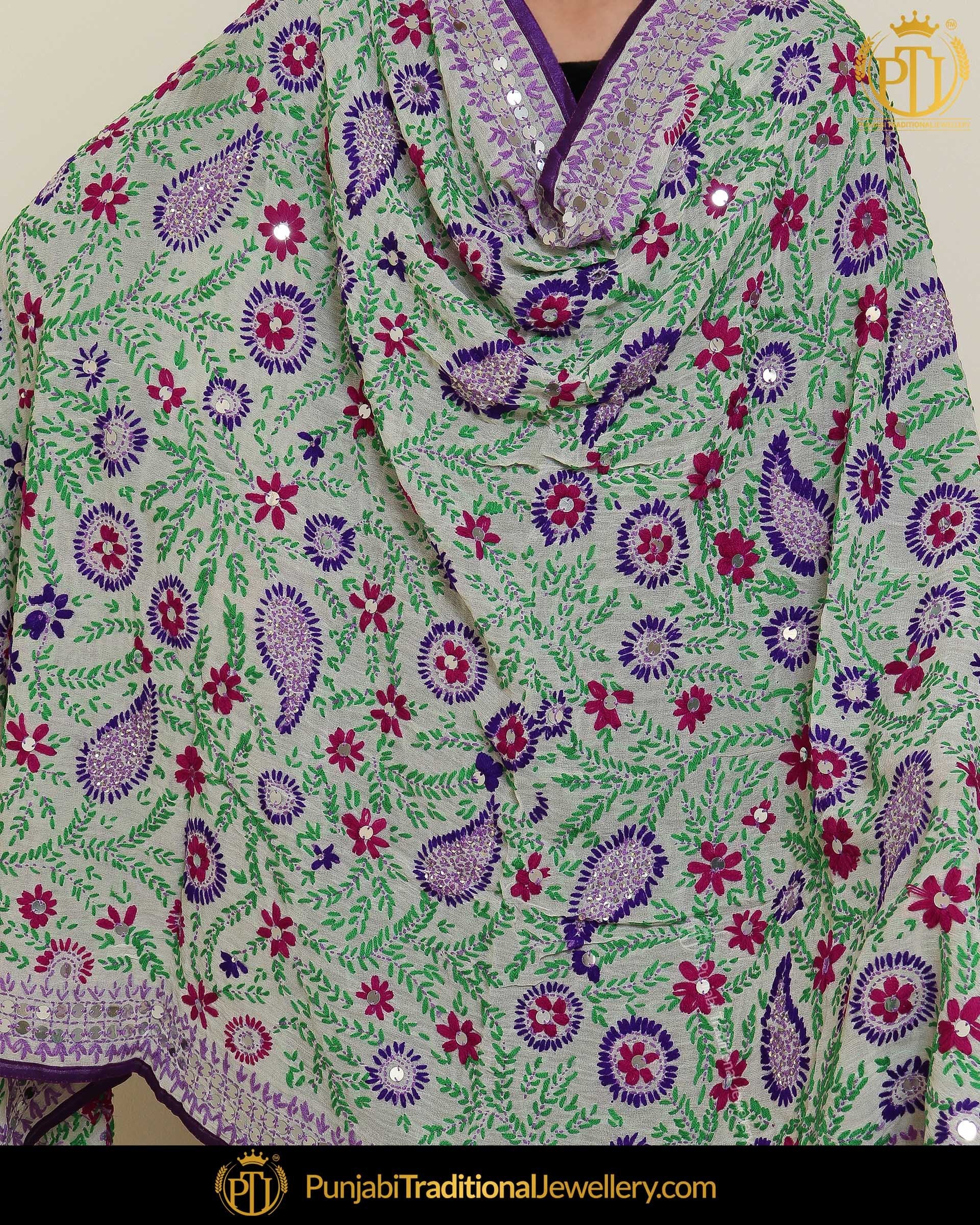 Green Shade & Blue Color Phulkari | Punjabi Traditional Jewellery Exclusive