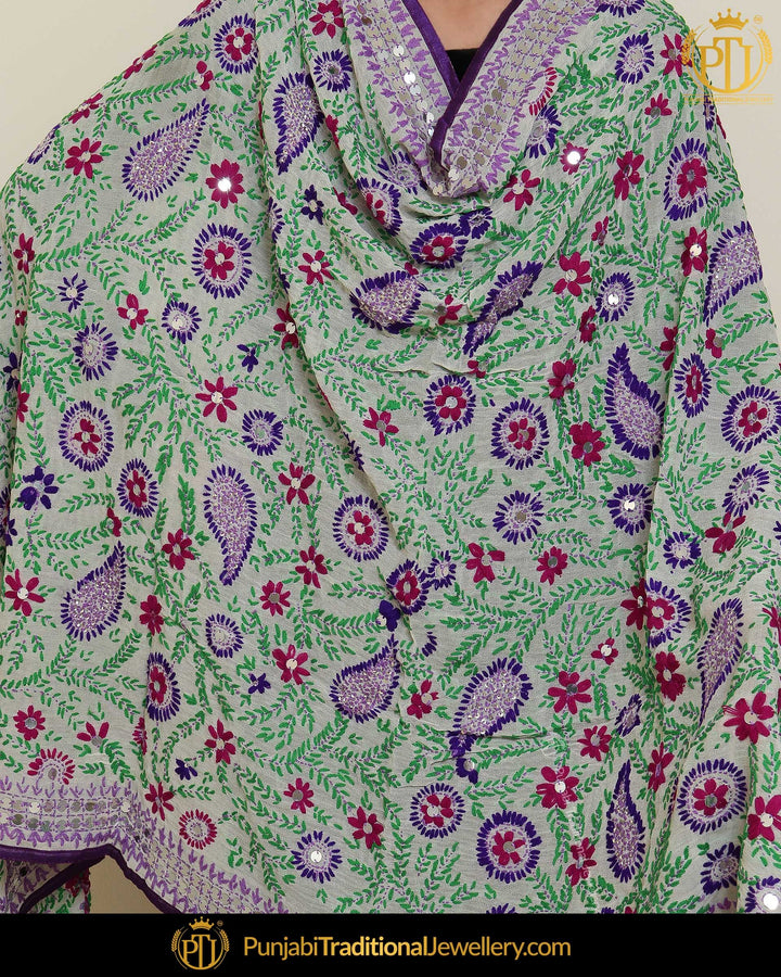Green Shade & Blue Color Phulkari | Punjabi Traditional Jewellery Exclusive