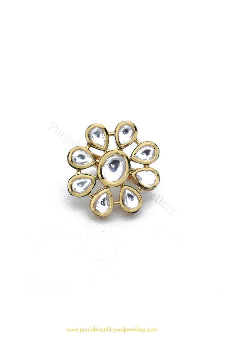Gold Finished Kundan Ring By PTJ