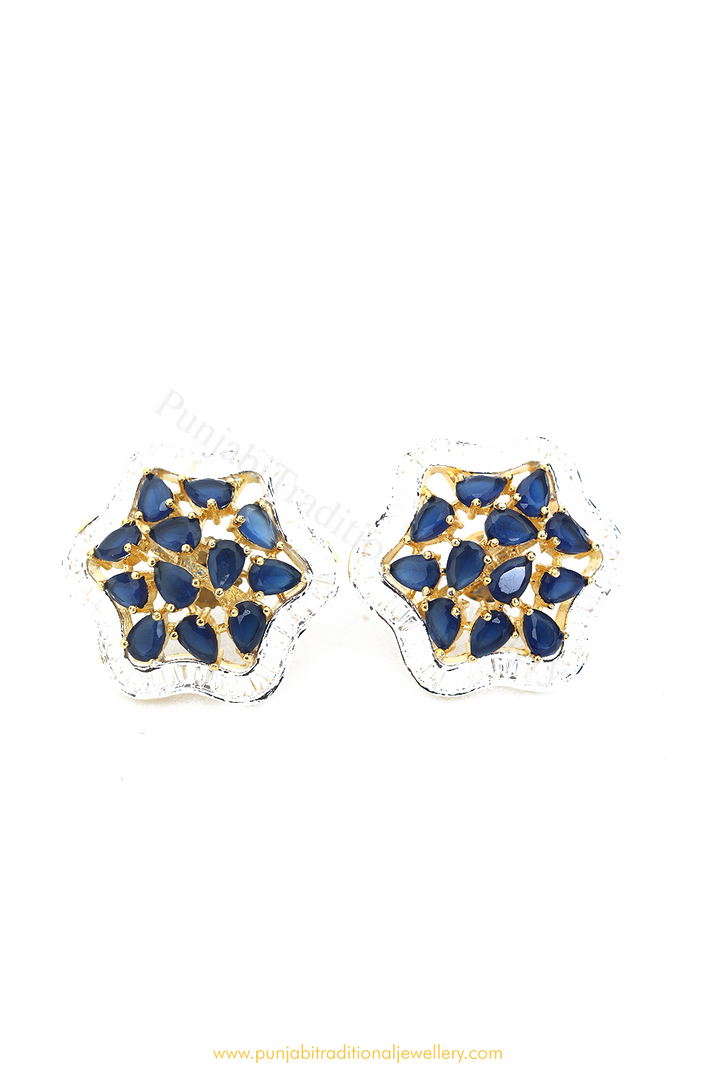Gold Finished Blue AD Studs By PTJ