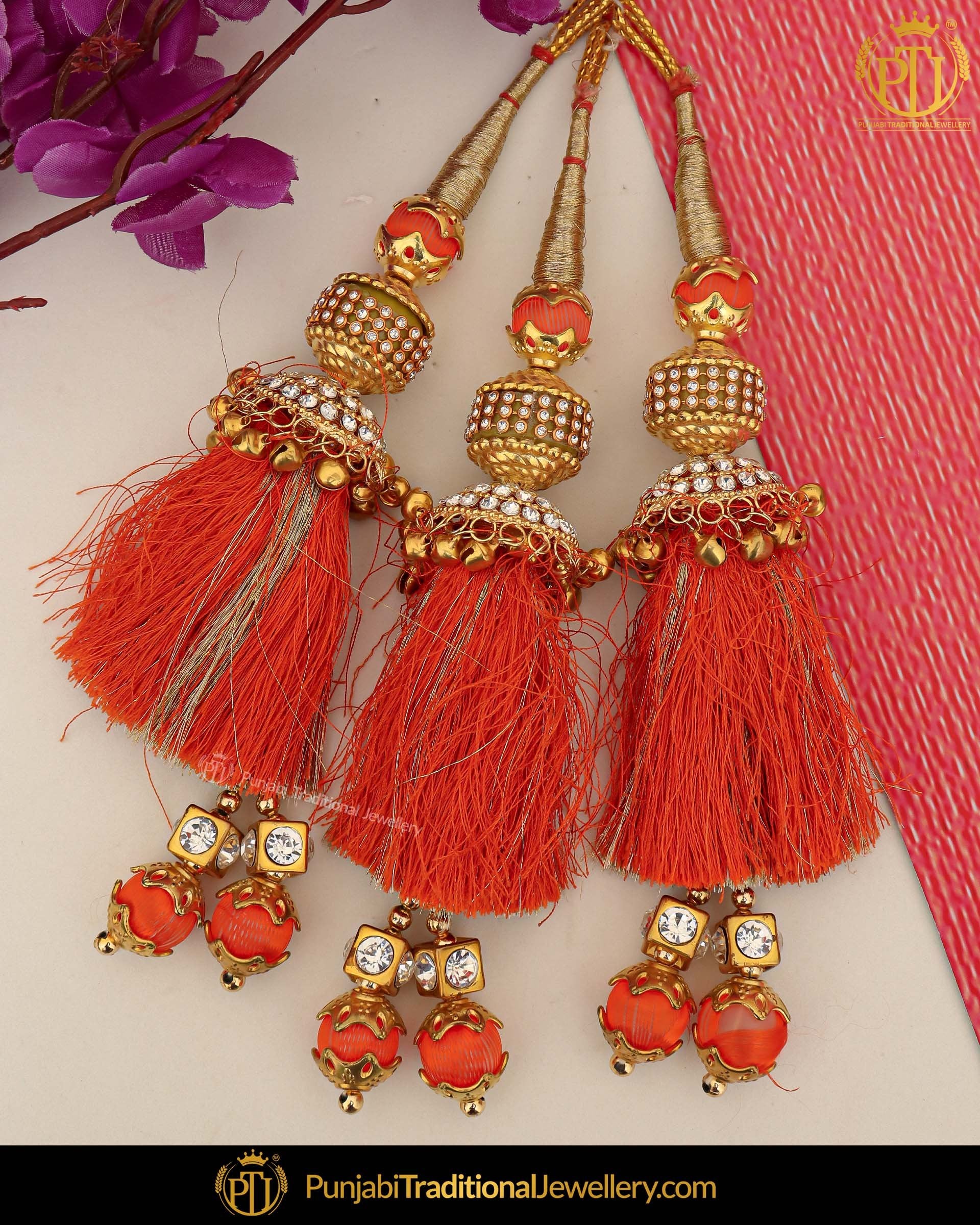 Orange Color Prandi Lottan With Mirror | Pipal Diya Peengan by Punjabi Traditional Jewellery Exclusive