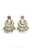 Gold Finished Semi Precious Mint Kundan Earrings by PTJ