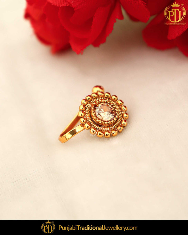 Gold Finished Champagne Stone Without hole Nose Pin| Punjabi Traditional Jewellery Exclusive