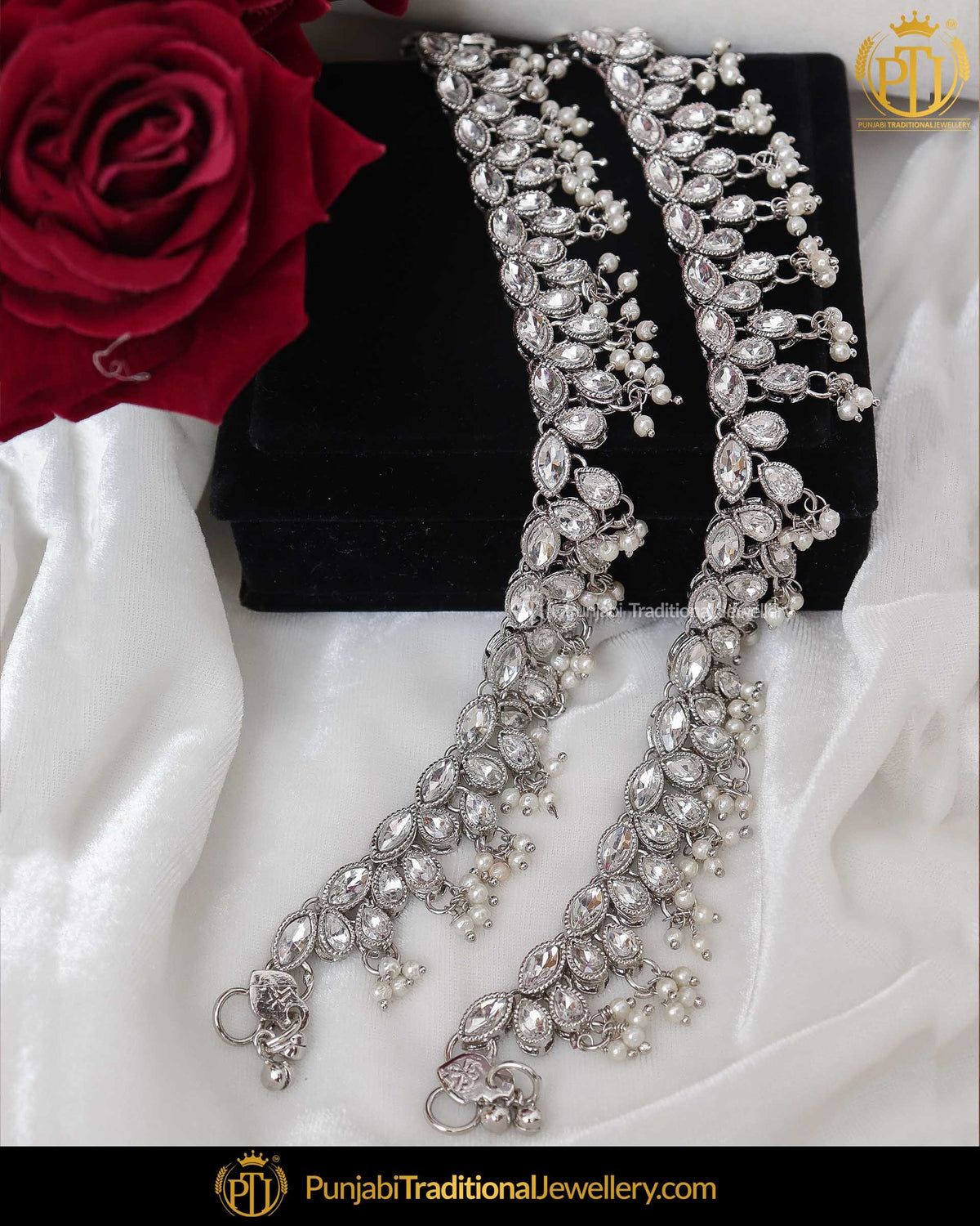 Silver Finished Champagne Stone Payal | Punjabi Traditional Jewellery Exclusive