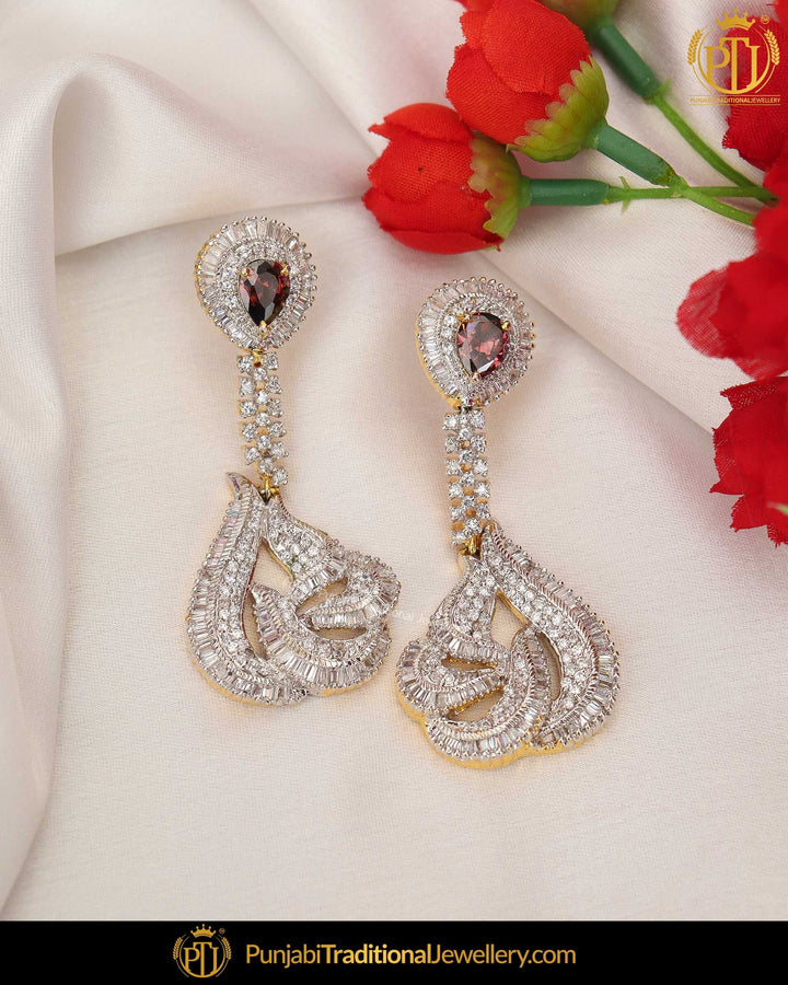 Gold Finished Purple Amrican Diamond Earrings | Punjabi Traditional Jewellery Exclusive