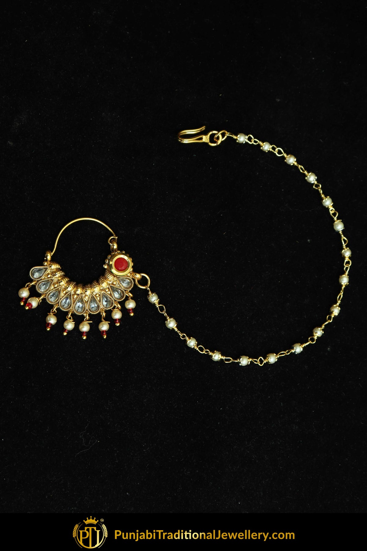 Gold Finished Rubby Polki Nath| Punjabi Traditional Jewellery Exclusive