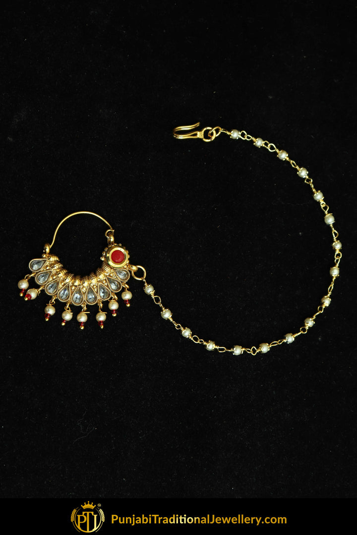 Gold Finished Rubby Polki Nath| Punjabi Traditional Jewellery Exclusive