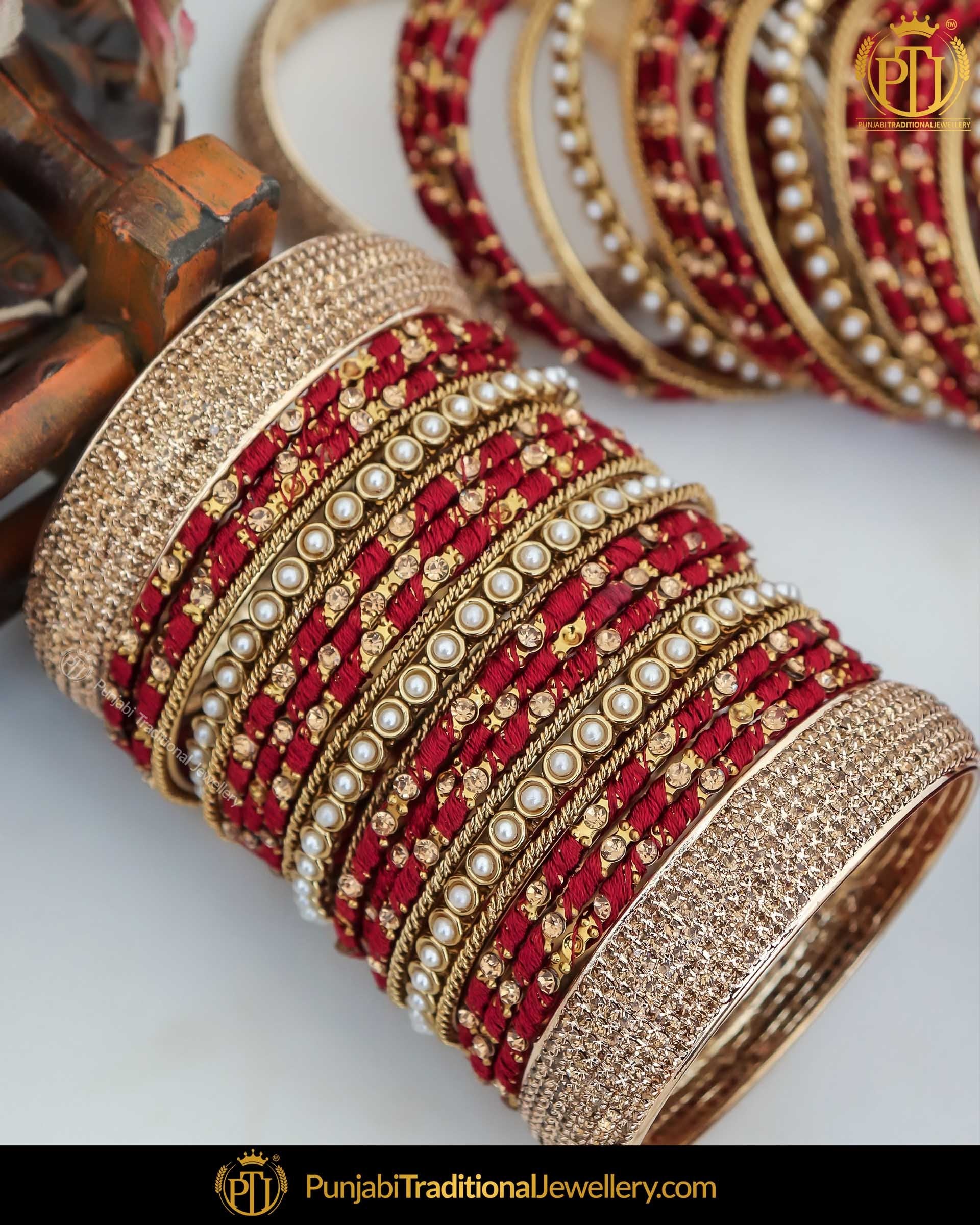 Maroon Pearl thread Bangle Set (Both Hand Pair) | Punjabi Traditional Jewellery Exclusive