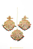 Gold Finished Earrings & Tikka Set by PTJ