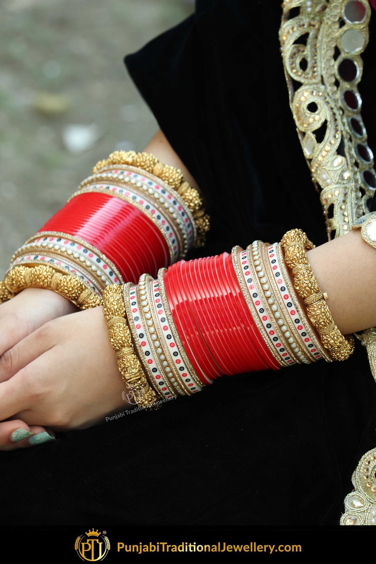 Gold Finished Kundan Red Bridal Chura | Punjabi Traditional Jewellery Exclusive