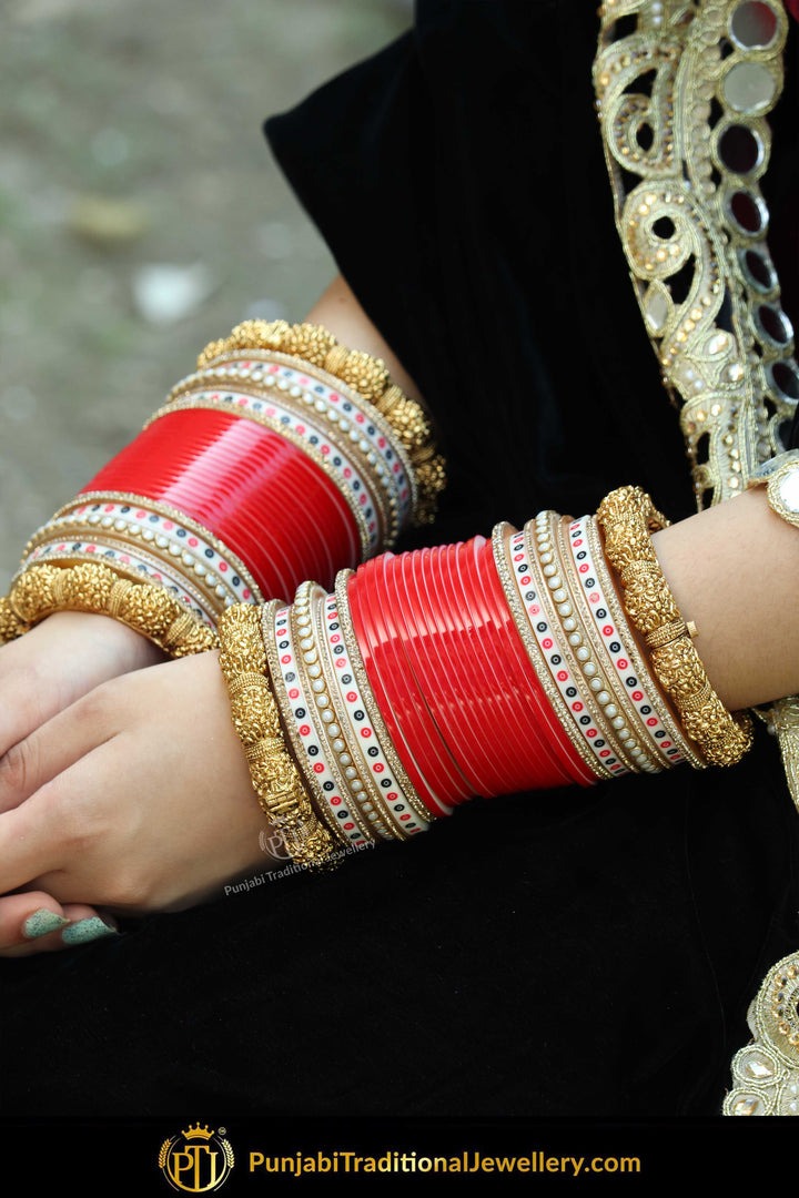 Gold Finished Kundan Red Bridal Chura | Punjabi Traditional Jewellery Exclusive