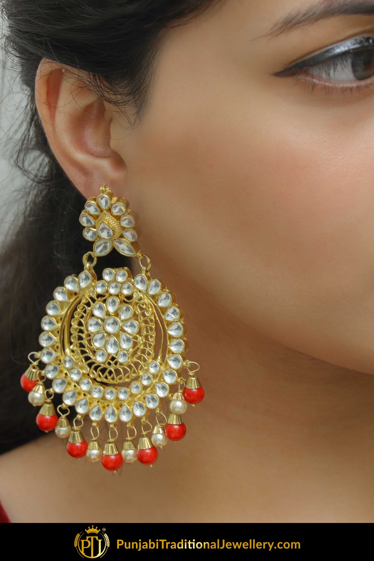 Badriyah Red Kundan Earring Tikka Set  | Punjabi Traditional Jewellery Exclusive