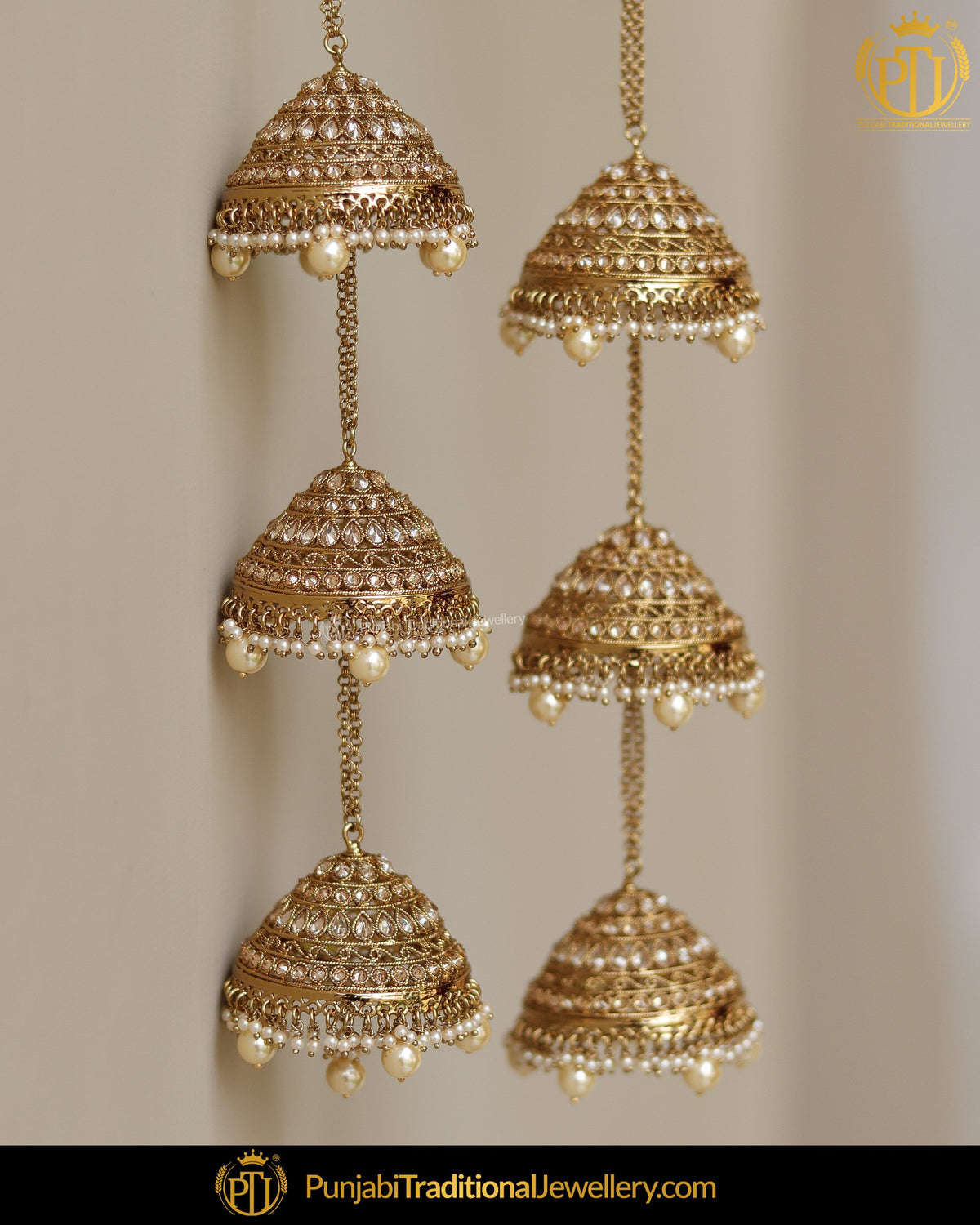 Gold Finished Champagne Stone Pearl Bridal Kalira
